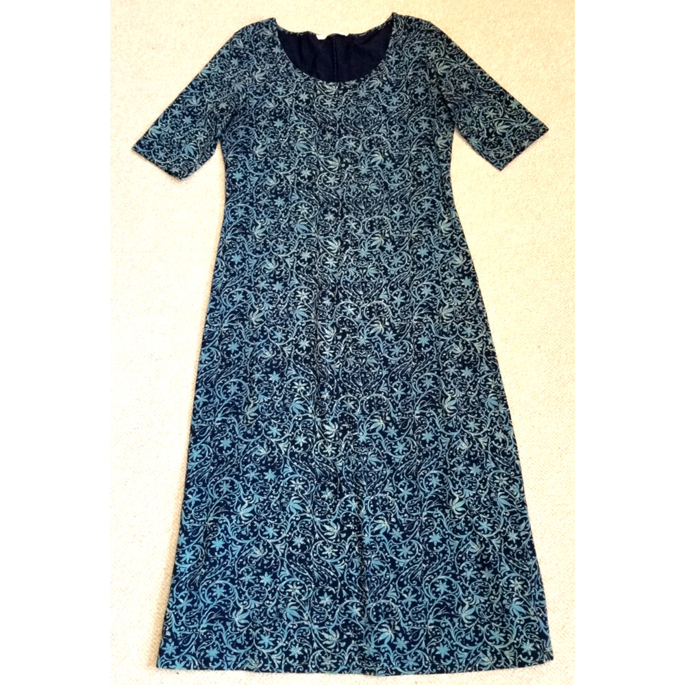Womens Dress-PERUVIAN CONNECTION-blue floral 'Byzantine' maxi cotton knit BOHO-M